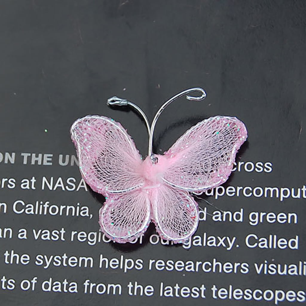 50 x Pink Mesh Butterfly Decoration Glitter Butterflies for Home and Wedding DIY 