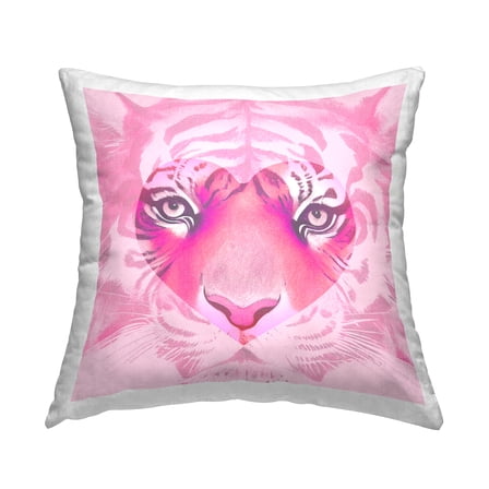 Stupell Industries Pink Heart Tiger Face Decorative Printed Throw Pillow Design by Daphne Polselli.