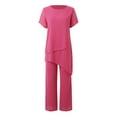 thumbnail image 6 of Women's Spring New Temperament Chiffon Solid Color Loose Irregular Fashion Trouser Suit Women Overalls Striped Suit Plaid Pants Set Women Dressy Pantsuits for Women Winery Wedding Chiffon Two Piece, 6 of 7