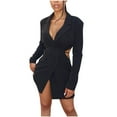 thumbnail image 2 of WXLWZYWL Women's Mini Dress Cutout Waist Blazer Dresses, Double Breasted Long Sleeve V Neck Suit Jacket Mini Dress, 2 of 6