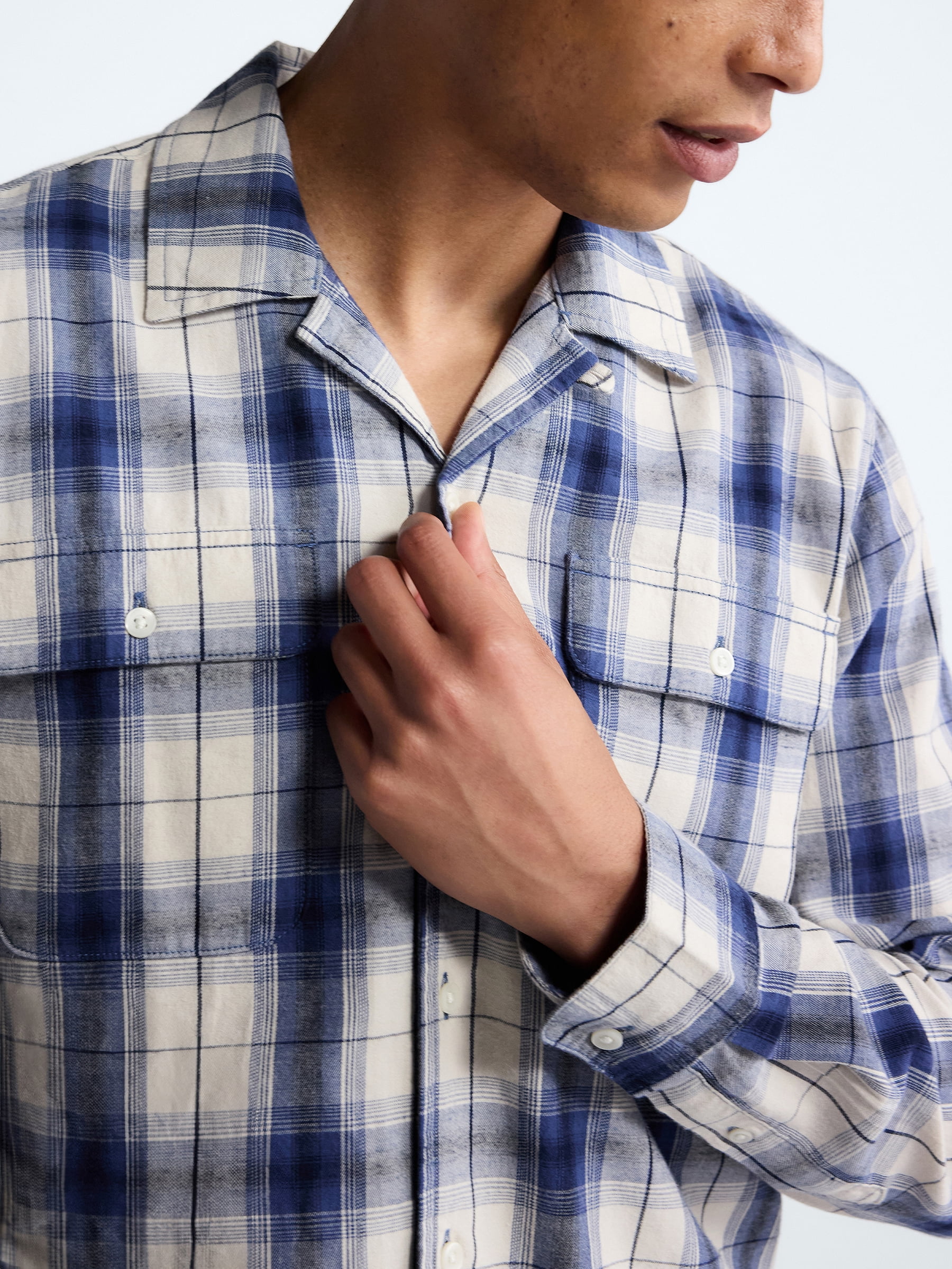 Free Assembly Men's Cotton Camp Shirt with Long Sleeves, Sizes S-3XL