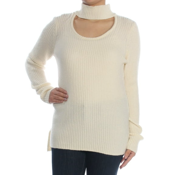 KENSIE Womens Ivory Cut Out  Turtle Neck Long Sleeve Sweater S