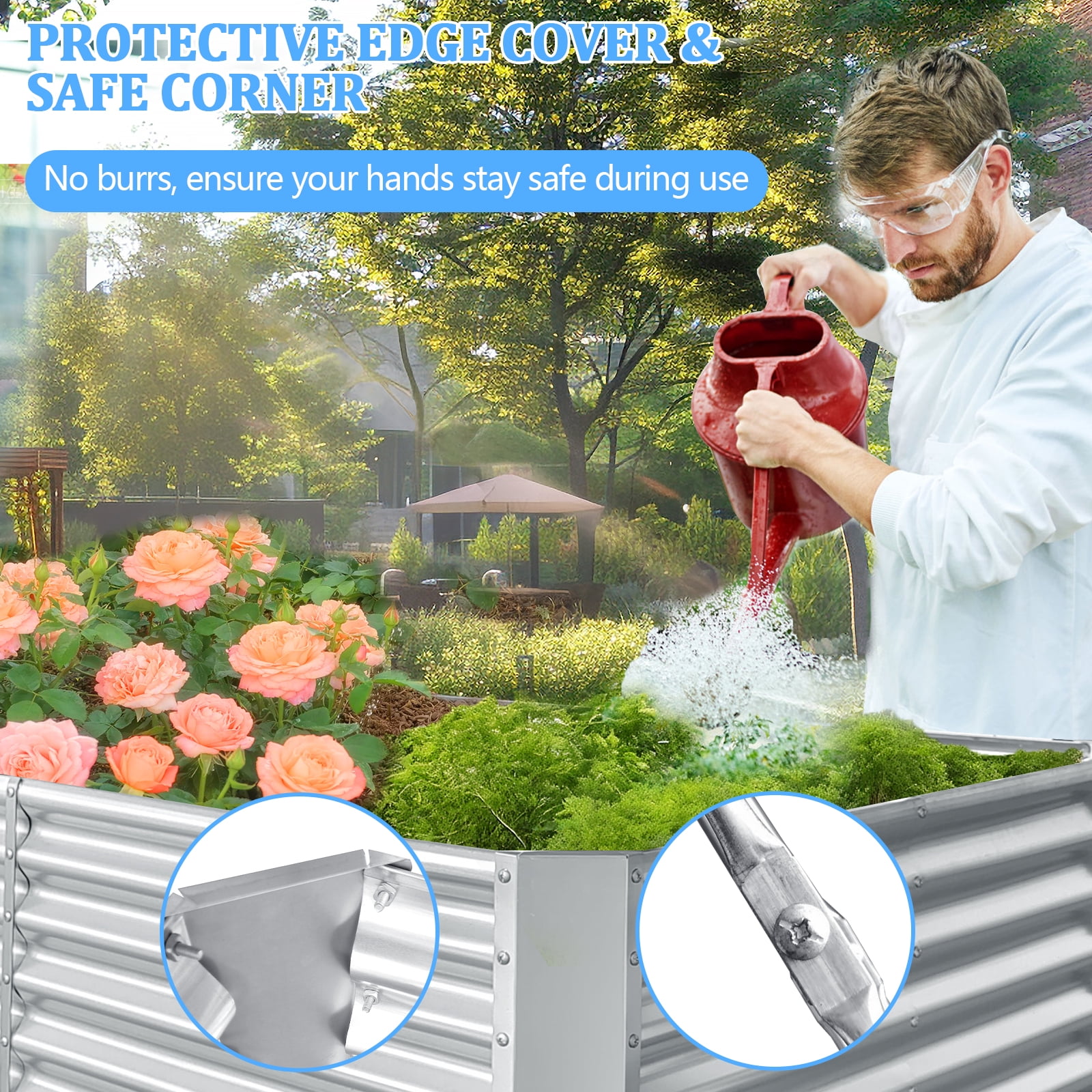 EVGTTI  8x4x2ft  Metal Galvanized Raised Garden Bed for Vegetables Flowers Ground Planter Box