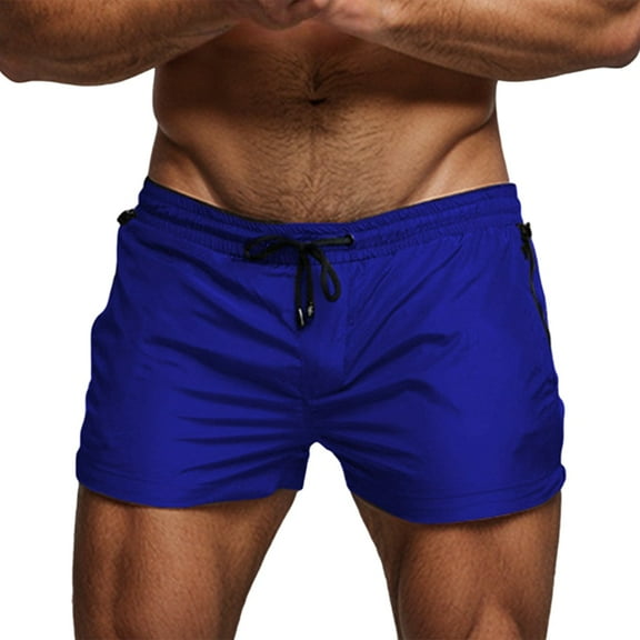 Mens Swim Trunks Quick Dry Swimwear Zipper Pockets, Swim Shorts with Mesh Lining Blue S