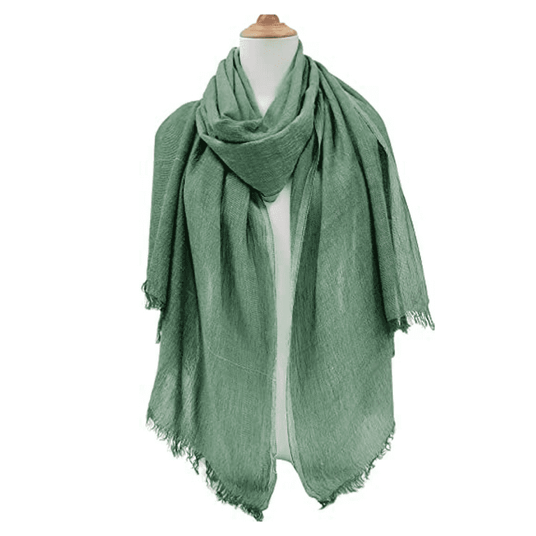 Cotton linen scarf wide linen wrap cape plain scarf Army green
