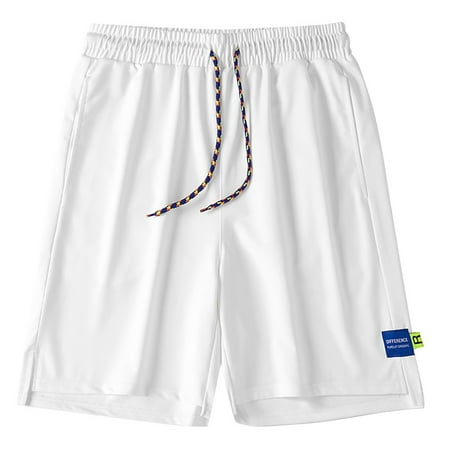 Mens Casual Sweat Shorts Solid Drawstring Elastic Waist Athletic Shorts Comfy Straight Leg Short Pants with Pockets Workout Jogger Shorts(4XL White)