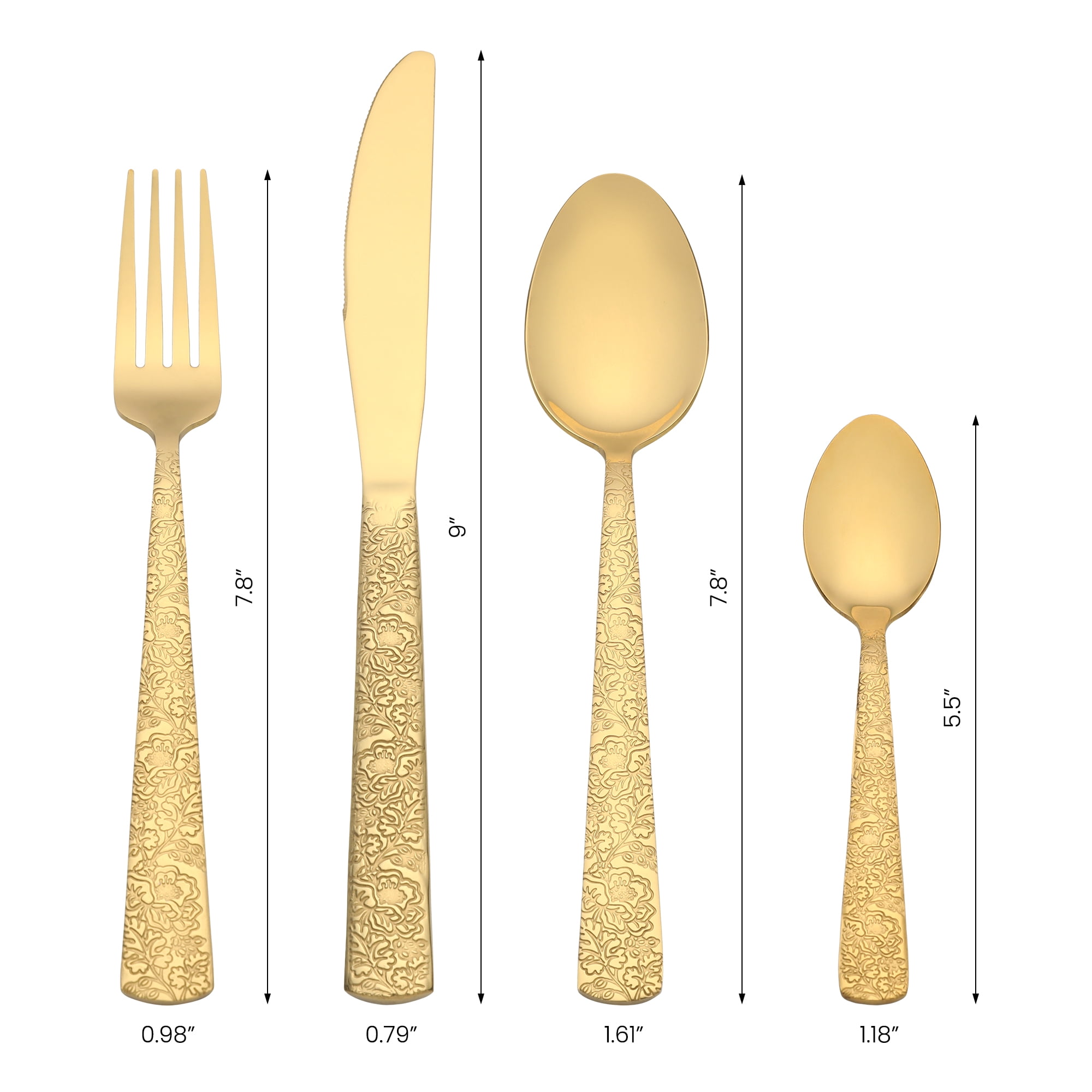 Unique Bargains Stainless Steel Floral Flatware Set for Multiple Uses Gold 4pcs