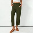 thumbnail image 2 of FRSASU Women's Pull on Imitation Cotton Linen Pants Summer Solid Color High Waisted Cropped Pants with Pockets Army Green, 2 of 8