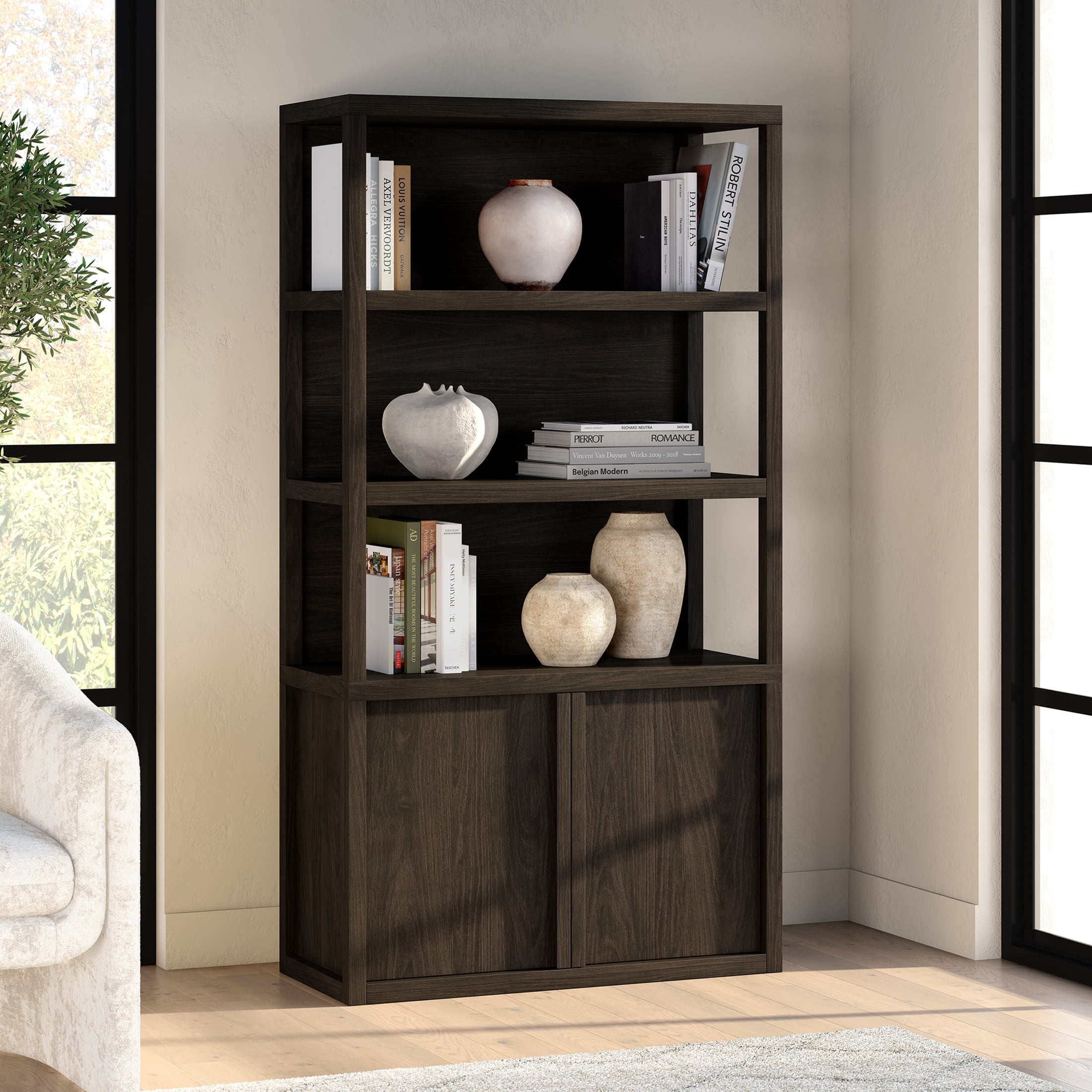 Evelyn&Zoe Modern/Contemporary 67.5" Tall Alder Brown Bookcase