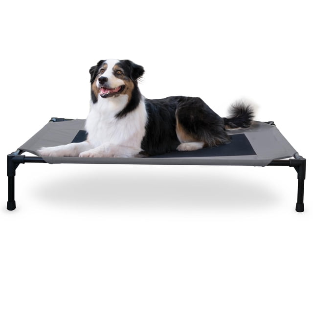 Cuna para Mascotas, Cama elevada para Perro, Malla Gris/Negra, Grande, 30 x 42 x 7 Pulgadas