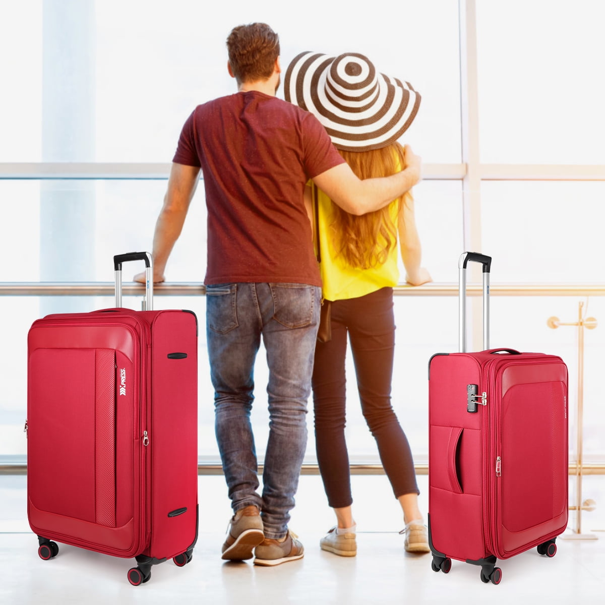 3-Piece Softside Luggage Set Expandable Suitcase with TSA Lock and Front Opening, 20"/26"/30", Burgundy - 8809