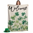 thumbnail image 2 of Throw Blanket Fleece Throw Blanket 40x50in, Farm Lucky Shamrock Soft Lightweight Bed Blankets St. Patrick's Day Welcome Quote Fuzzy Couch Blankets for All Season, 2 of 9