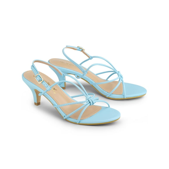 Unique Bargains Women's Strappy Slingback Kitten Heels Sandals Sky Blue (Size 9.5)