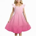 thumbnail image 2 of NOLDARES Girls Backless Tulle Dress Halter Neck Flower Girl Short Sleeve Ruffle Swing Party Dress(Hot Pink,4-5 Years), 2 of 6