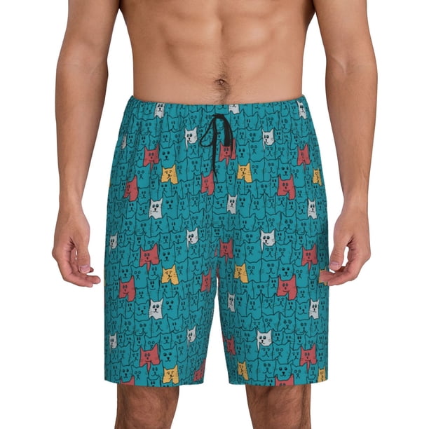 Fotbe Funny Cat Blue Pantalones Cortos de Pijama para Hombre, Ropa de Dormir, Pantalones de Pijama Cortos para Hombre-XX-Large