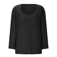 thumbnail image 3 of Fanxing Womens Pullover Sweater Dressy Casual Long Sleeve Ribbed Blouses Loose Fit Crew Neck Knit Tunic Tops Black M, 3 of 6