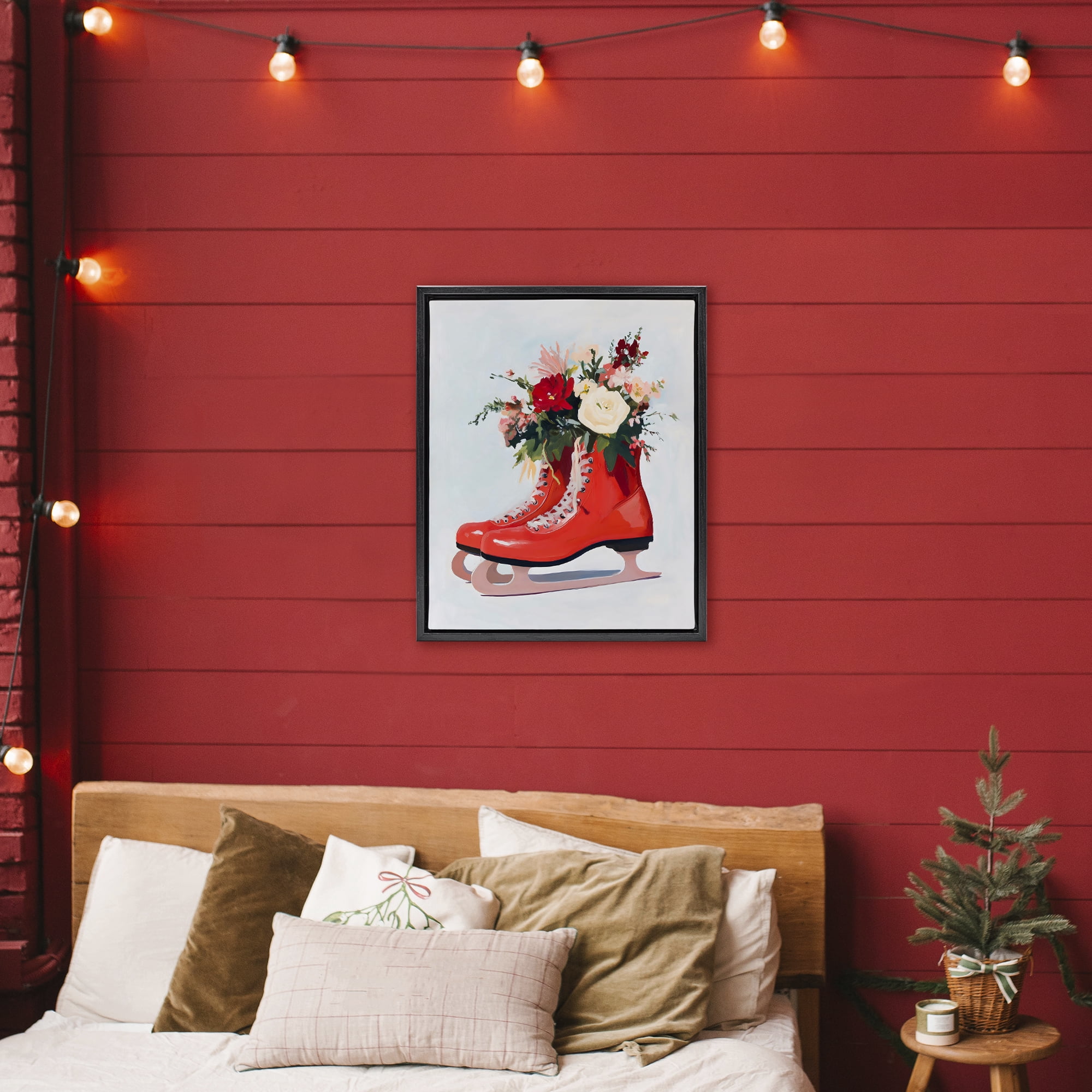 Stupell Industries Floral Ice Skates Black Framed Floater Canvas Wall Art, design by The Prints Vibe