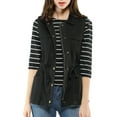 thumbnail image 3 of INSPIRE CHIC Women's Sleeveless Jacket Drawstring Waist Zip Up Cotton Cargo Vest with Pocket M Black, 3 of 9