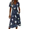 thumbnail image 4 of Womens Halloween Dress Bat V Neck Pumpkin Cute Wrap Dresses Ghost Short Sleeve Vintage Wedding Guest Dress L, 4 of 5