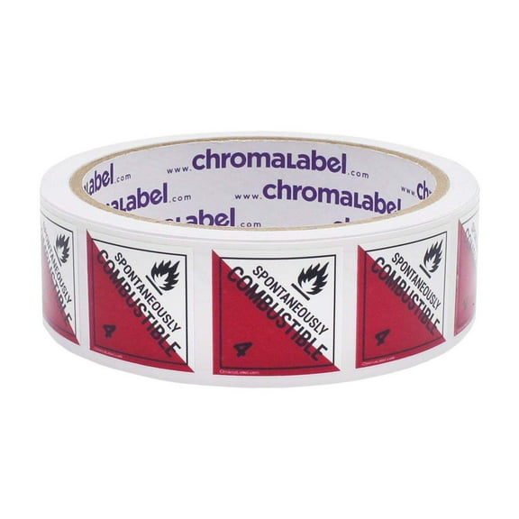 2" x 2" Permanent Durable Square D.O.T. Hazard Labels, Hazard Class 4 Spontaneously Combustible Label, 100/Roll