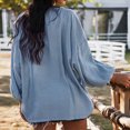 thumbnail image 4 of Blusa azul de manga larga transpirable con mangas farol y cuello redondo, talla XL, para uso diario informal para fiestas, 4 of 6