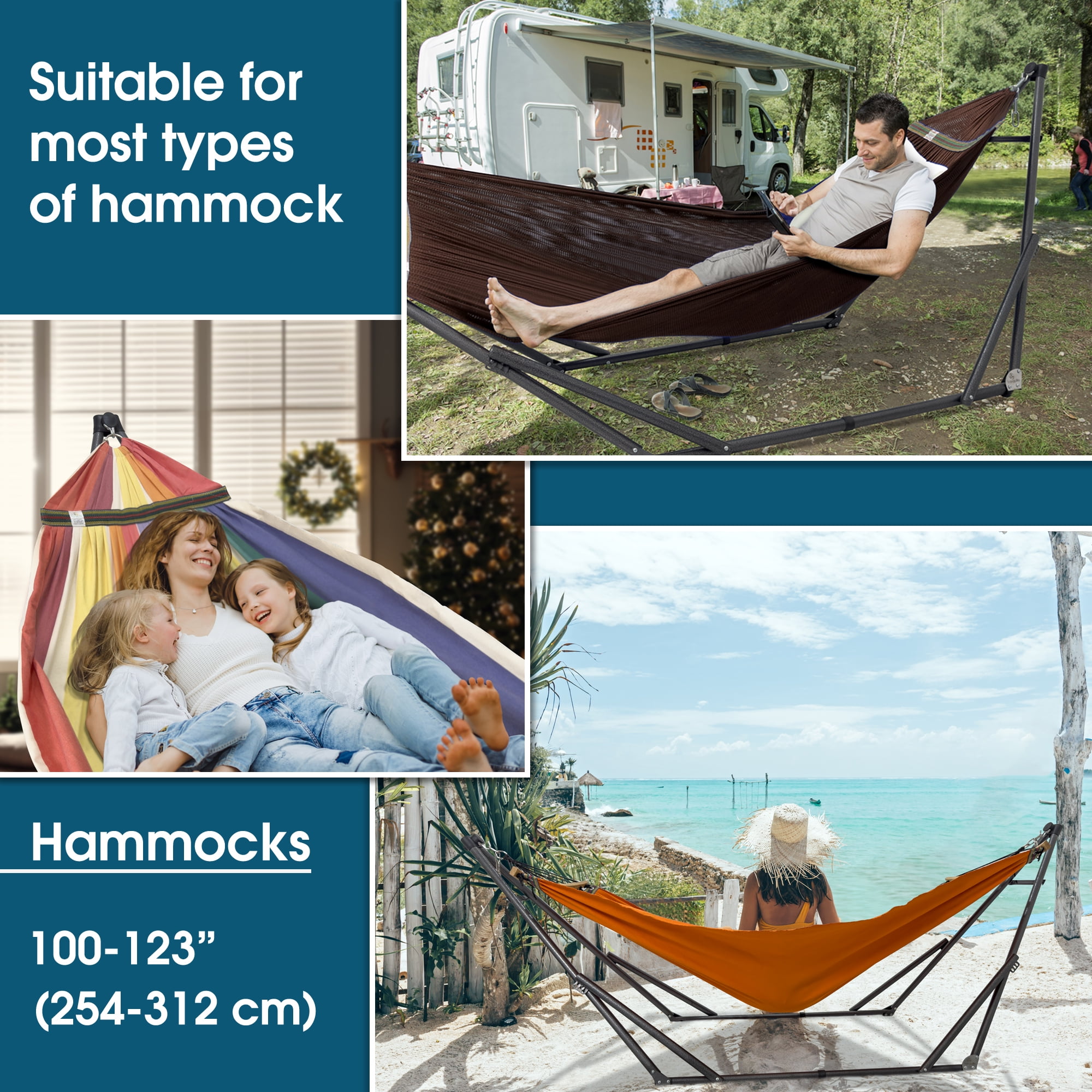 Tranquillo Foldable Hammock Stand Collapsible 600 lbs Capacity Double Hammock Stand 30s Fold, Brown
