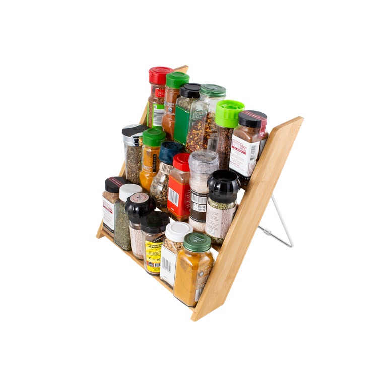 16 Jar Bamboo Drawer Spice Rack Kitchen Countertop Seasoning Organizer  Shelf