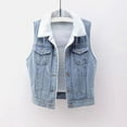 thumbnail image 4 of Juebong Womens Sherpa Denim Vest Fleece Lined Sleeveless Jean Jacket Thicken Winter Warm Fuzzy Trucker Jackets Gilet Outerwear Light Blue,L, 4 of 5