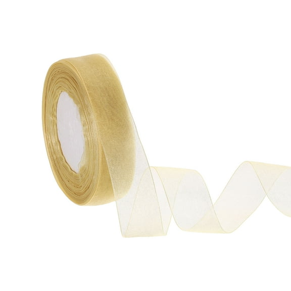 Sheer Organza Ribbon 1 Inch 50 Yards Chiffon Sheer Ribbons for Gift Wrapping Wedding Party Decoration Flower Bouquet Crafts Christmas, Light Gold