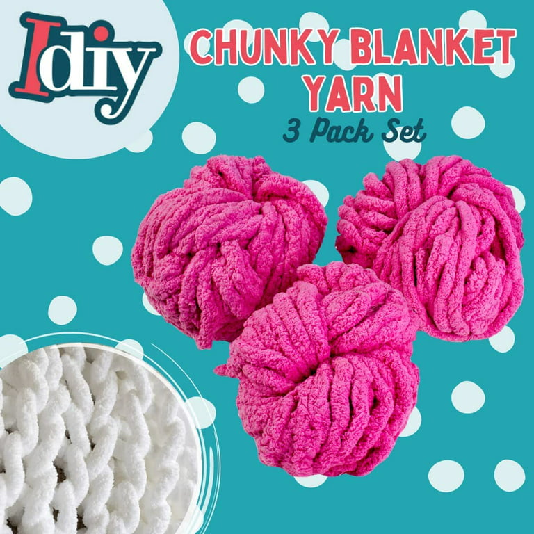 iDIY Chunky Yarn 3 Pack (24 Yards Each Skein) - Cream - Fluffy Chenille  Yarn Perfect for Soft Throw and Baby Blankets, Arm Knitting, Crocheting and