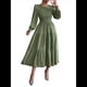thumbnail image 2 of Vestido de Otoño para Invitada de Boda, con Mangas Largas, Volantes, Cuello Redondo, y Fluido. Verde L, 2 of 7