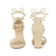 thumbnail image 6 of BLISSFUL STEP Strappy Lace Up Block High Heel Sandals for Women Beige 9, 6 of 6