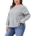 thumbnail image 4 of Sudadera de punto waffle para mujer Agnes Orinda, talla grande, cuello redondo, de manga larga, camiseta casual con dobladillo curvado, 5X, gris plateado, 4 of 5