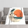 thumbnail image 2 of Durable Soft & Warm Flannel Blanket - Cozy Abstract Geometric Design in Orange Green & Beige for Sofa Travel Bed Chair, 2 of 7