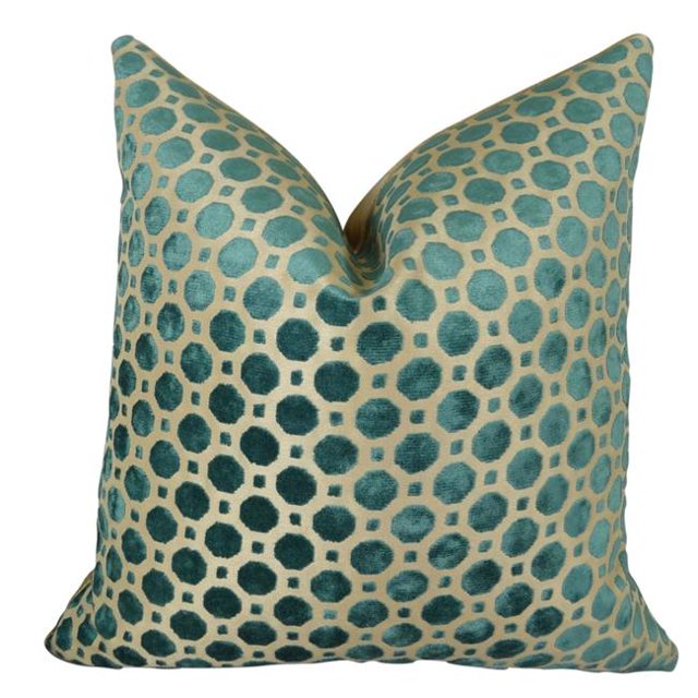 Plutus Velvet Turquoise Handmade Throw Pillow, (Double sided 20" x 20")