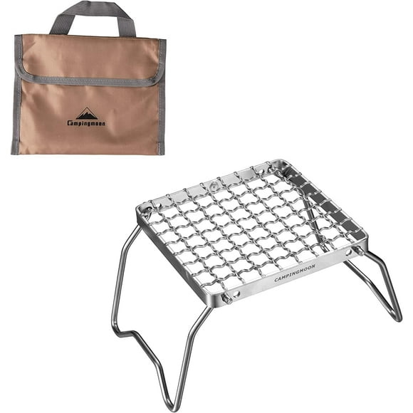 shiyou-Campingmoon Portable Camping Grill 304 Stainless Steel Campfire Grill Grate Folding BBQ Grill Rack with Legs and Carrying Bag