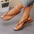 thumbnail image 4 of GERsome Flip-Flops for Women Slip-On Elastic Ankle Strap Thong Sandals Comfort Walking Shoes Beach Flat Sandals, Brown Size 6, 4 of 9