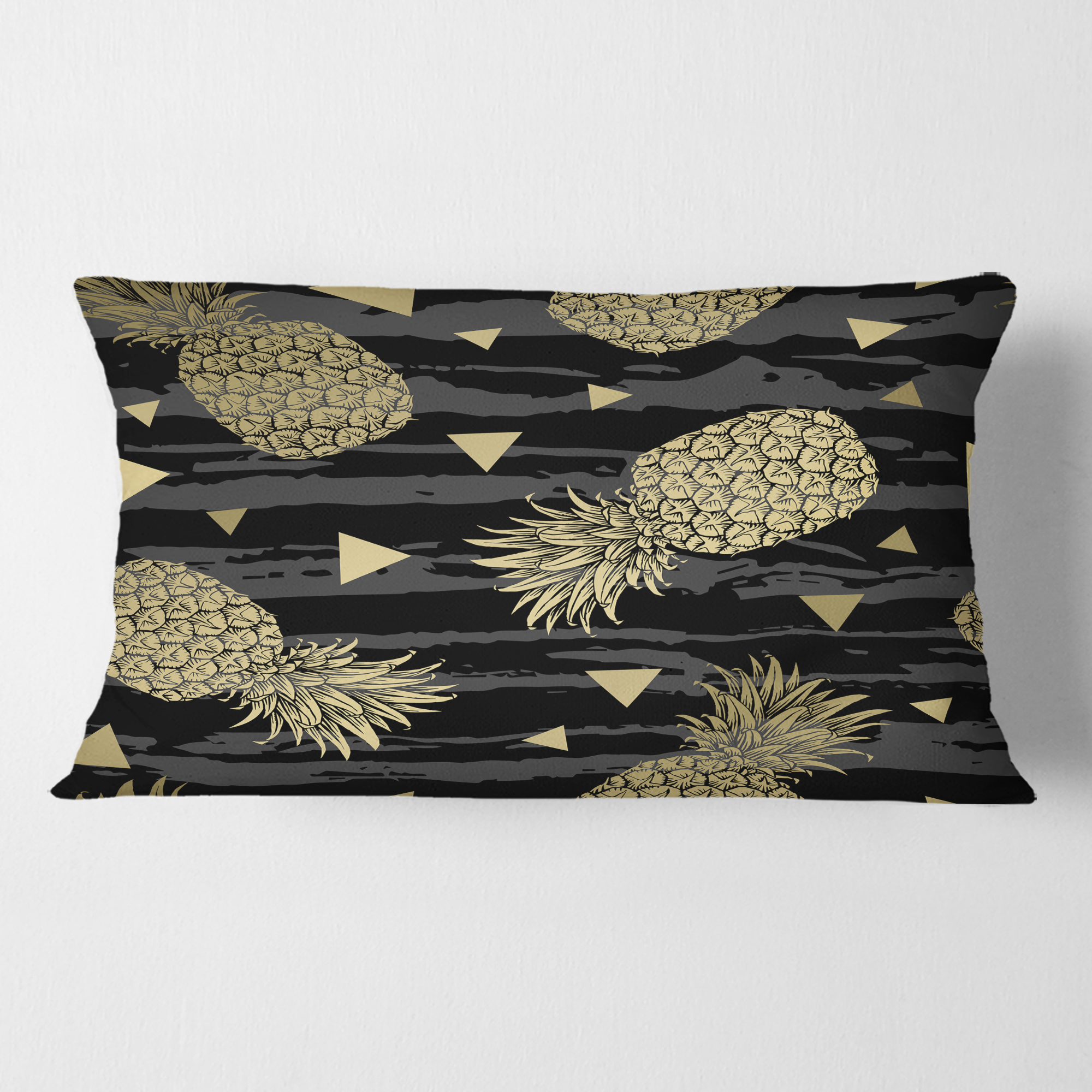 Designart Golden Pineapple On Black' Mid-Century Modern Throw Pillow - 12x20