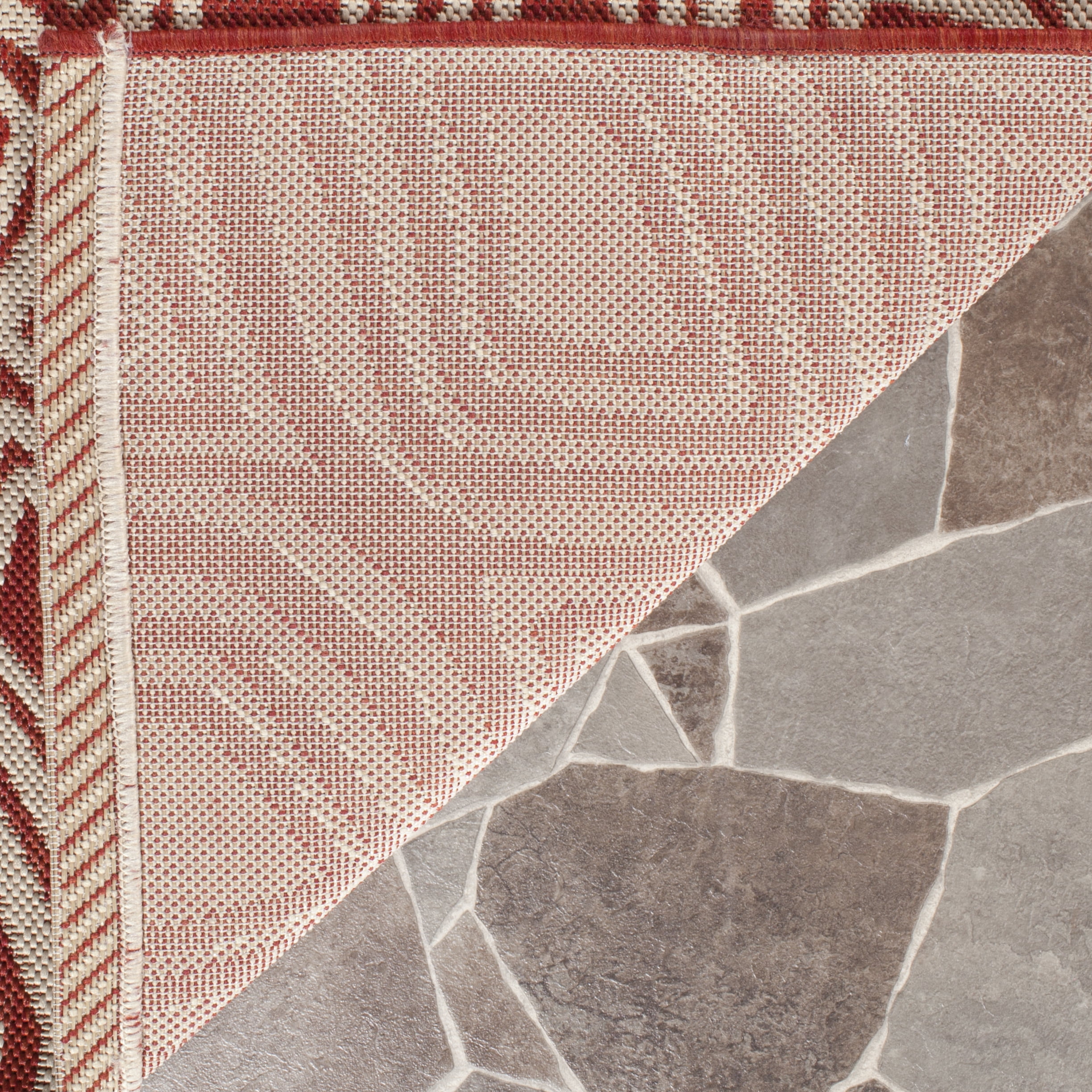 SAFAVIEH Courtyard Thane Nautical Indoor/Outdoor Area Rug, 5'3" x 7'7", Red/Beige