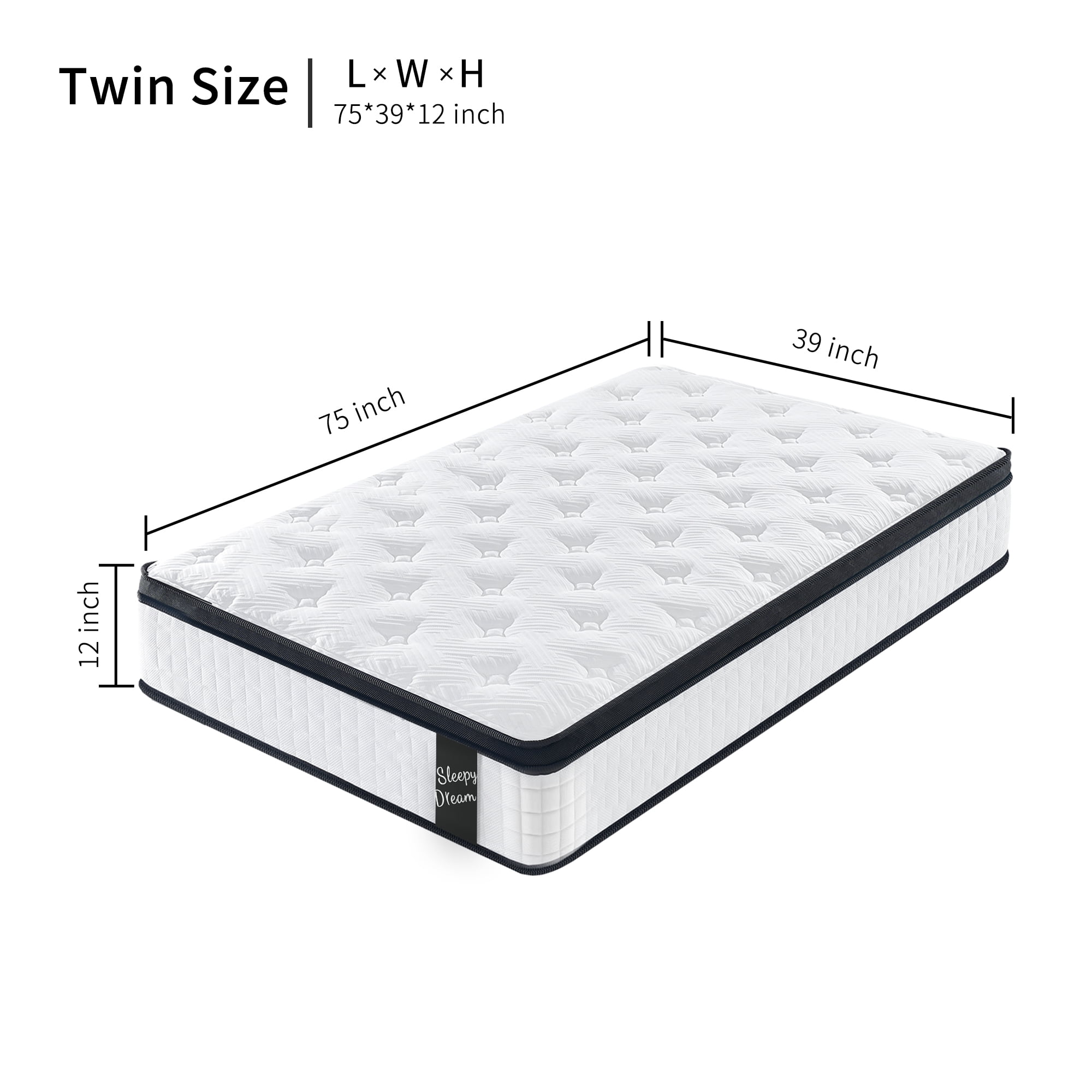 Twin Size Mattress,12 Inch Memory Foam Knitted Cover Hybrid Mattress,Individual Pocket