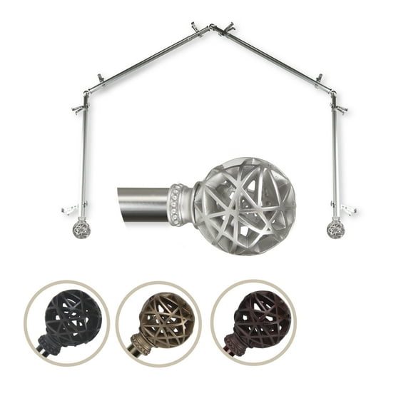 Arabella 13/16" dia. 4-Sided Bay Window Curtain Rod - Satin Nickel