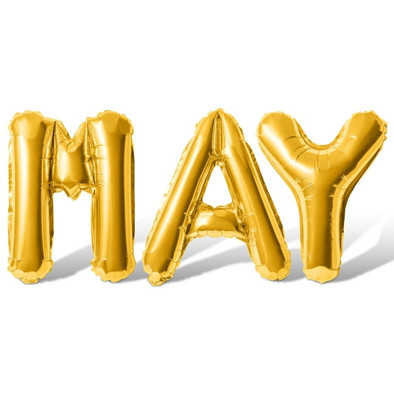 Letter Balloons - MAY 16" Inch Alphabet Letters Foil Mylar Balloon May Birthday Party Banner (Gold)