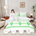 thumbnail image 4 of Castle Fairy Hippie Aztec Border Queen Comforter Set 3 Pieces,Tribal Geometric Strip Comforter Sets Queen,White Bright Green,Reversible,1 Comforter and 2 Pillowcases, 4 of 6