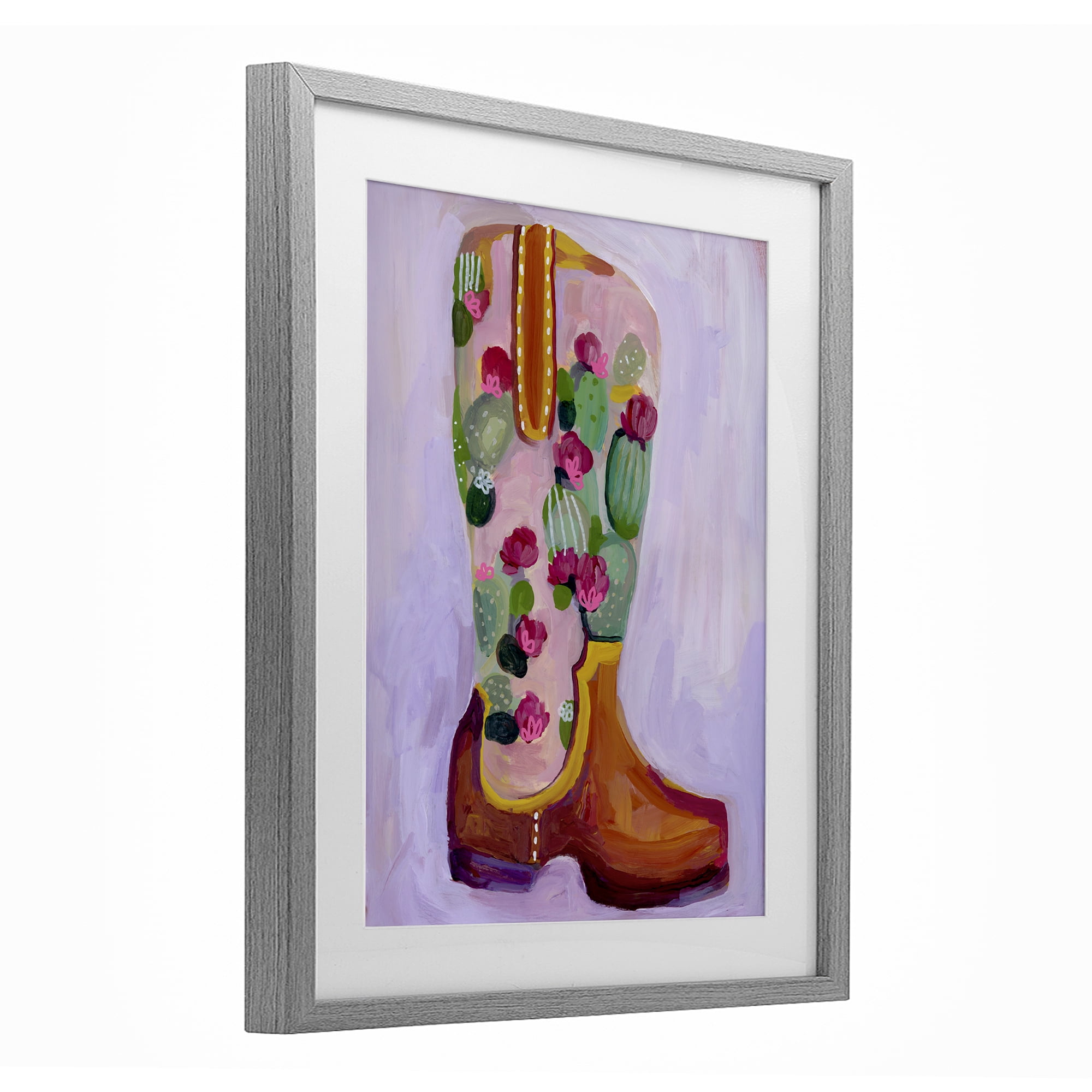 Desert Day Dream Boots Gray Framed Print Under Glass, design by Ashley Davis