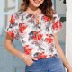 thumbnail image 2 of Blusa holgada de manga corta con cuello en V y estampado floral informal de verano para mujer Pompotops hkajfhjk471913, 2 of 5