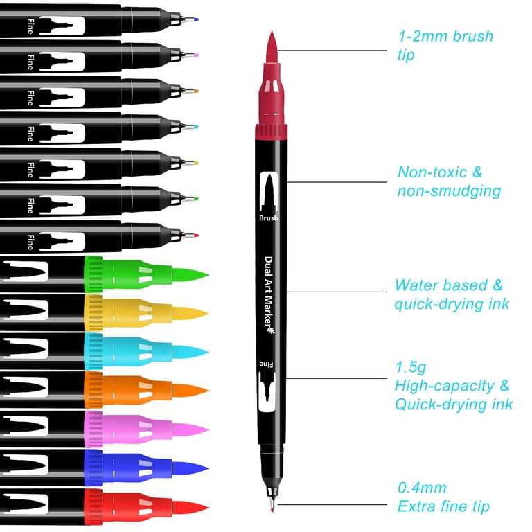 Melifluo Dual Brush Marker Pens, 50 Colors Marcaron Art Markers Set with  Fine Brush Tip for Bullet 