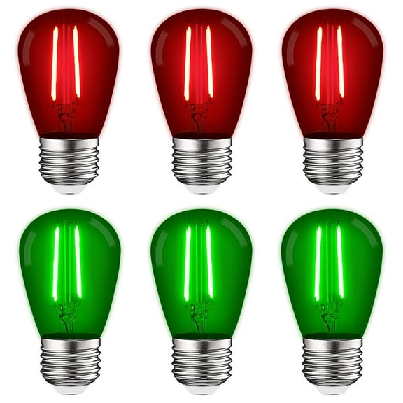 Luxrite S14 Christmas LED Red and Green Light Bulbs, 0.5W, Outdoor String Lights, UL, E26, Indoor Outdoor, Party, Holiday 6 Pack