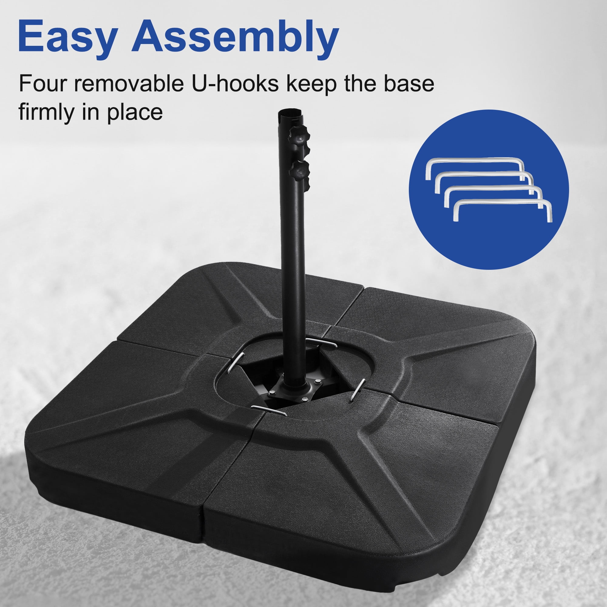 FUNDAZE Heavy Duty Square Umbrella Base Stand – 4-Piece Weighted Holder for Market, Cantilever & Offset Umbrellas, Black
