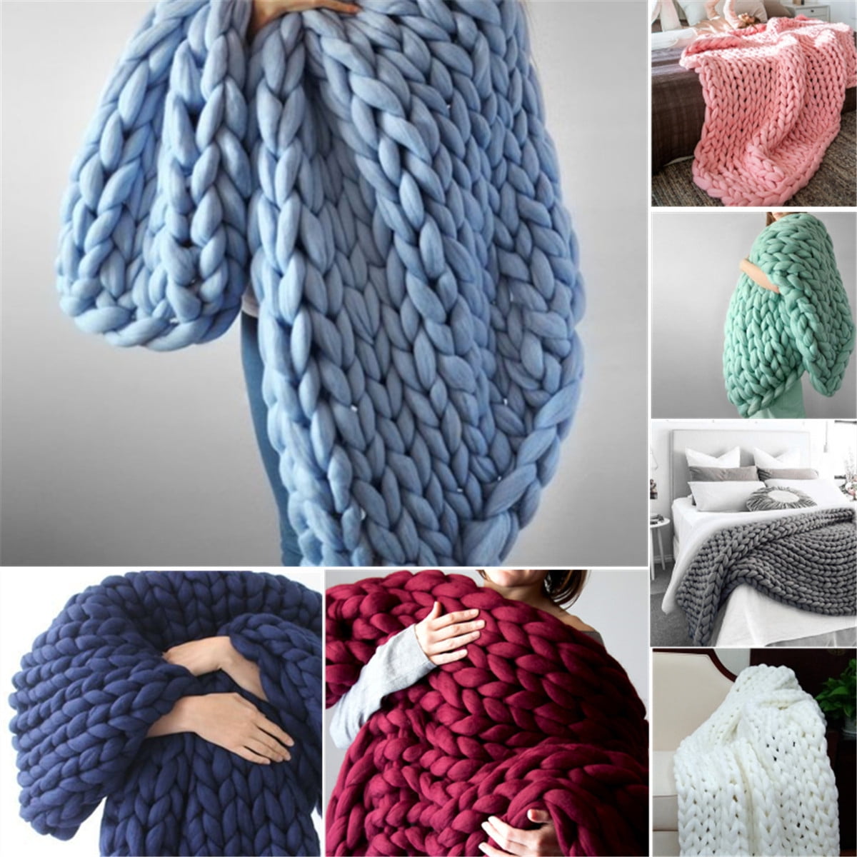 47" x 59" Soft & Warm Hand Chunky Knit Blanket Thick Yarn Bulky Bed Spread Throw Multi Colors