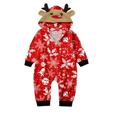 

Xutthjh Baby Merry Christmas Red Printed Hooded Zipper Jumpsuit Family Outfit
